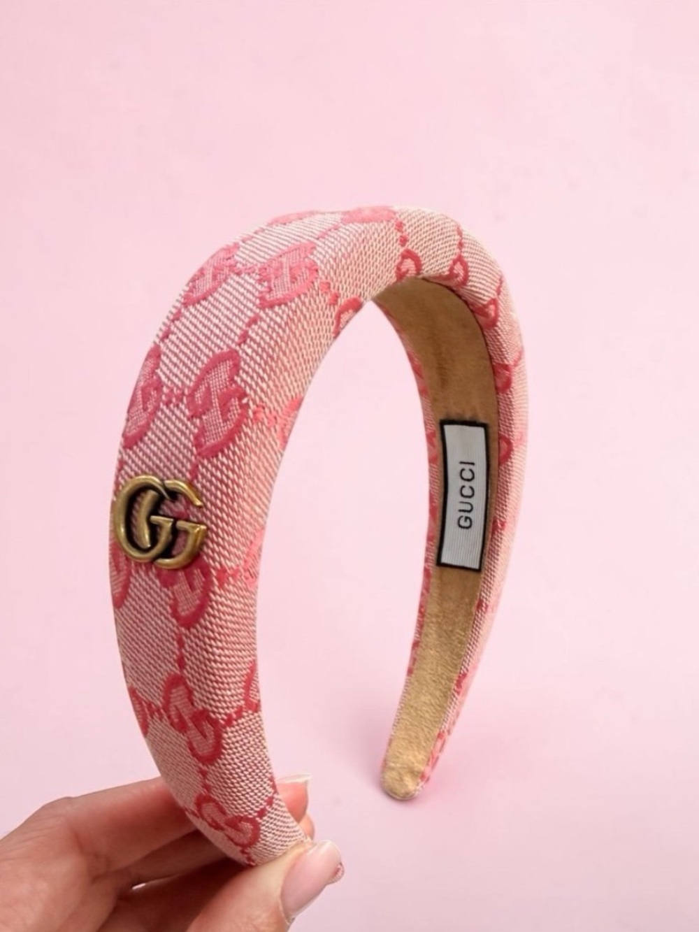 Pink jacquard headband with gold Double Logo hardware- NEW